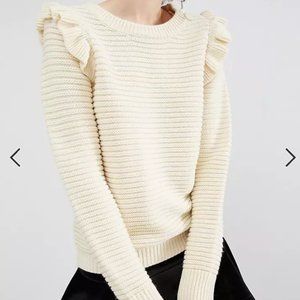 Willow and Paige Ribbed Sweater With Shoulder Ruffle